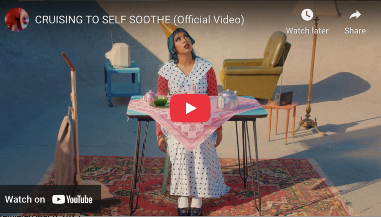 Screenshot from the music video for "Cruising to Self Soothe" by Ecca Vandal